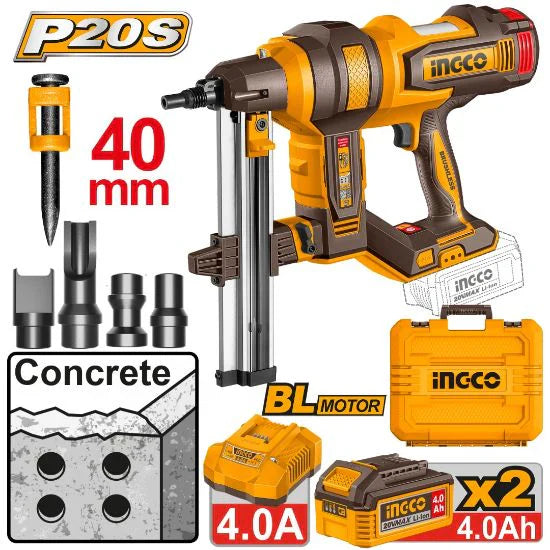 INGCO CLOUEUR À BÉTON 20V 19-40MM -2BATTERIES 4.0AH +CHARGEUR AU MAROC