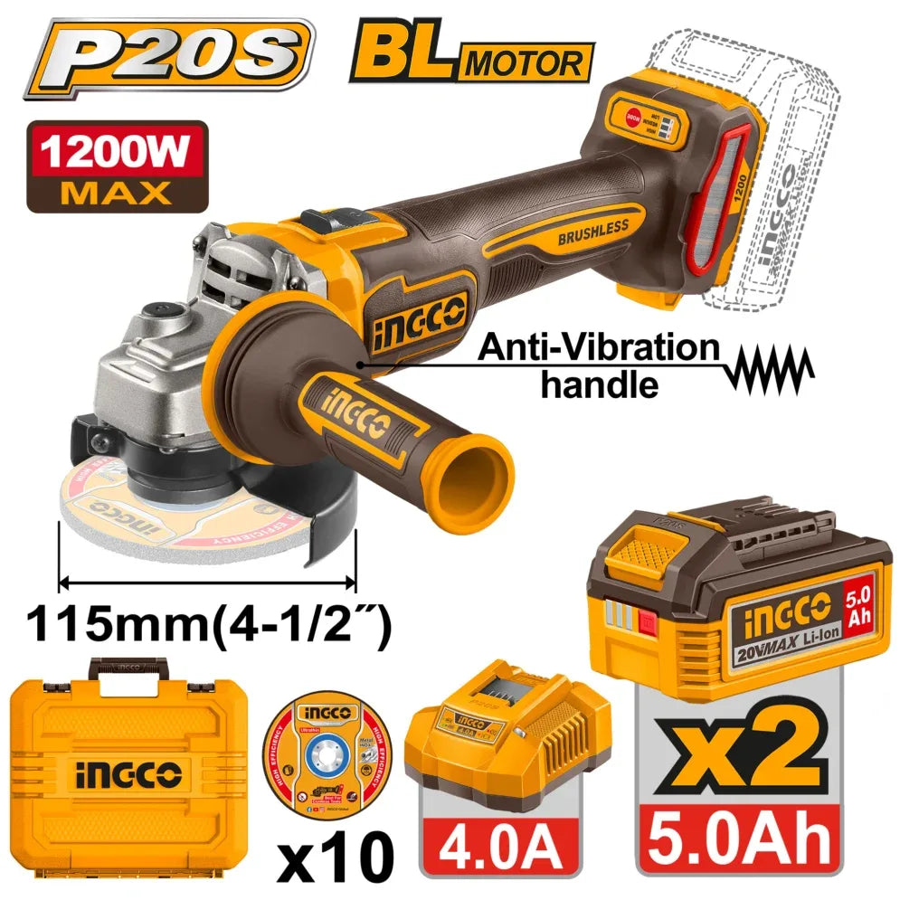 Meuleuse d'angle 20V max1200W 115mm INGCO | CAGLI2120252