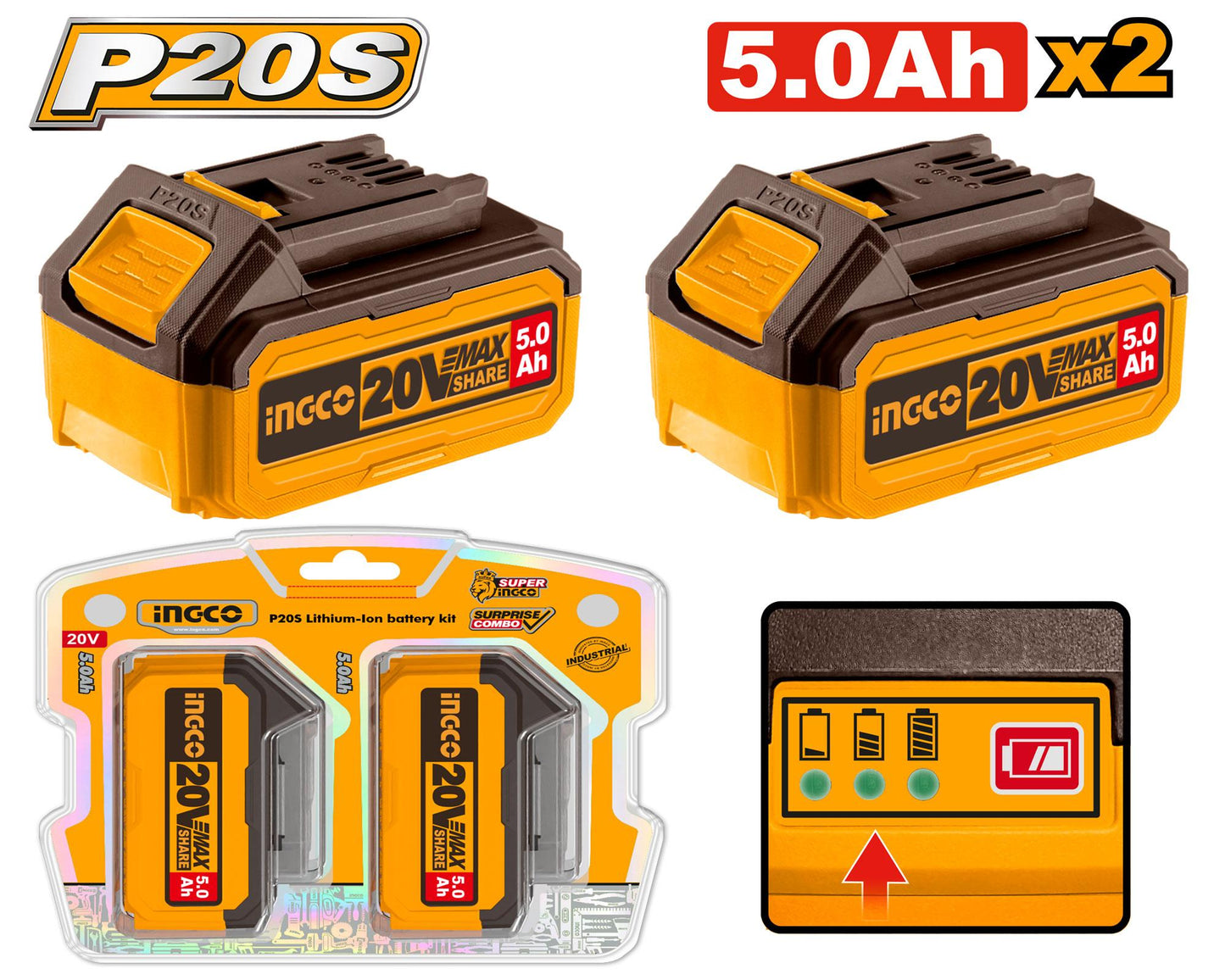 COSLI240464 - PACK 2 BATTERIE 20V 5AH INGCO Maroc