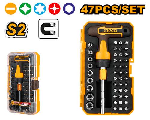 HKSDB0478 - SET DE 47 PIECES POUR TOURNEVIS AVEC MANCHE EN T INGCO Maroc