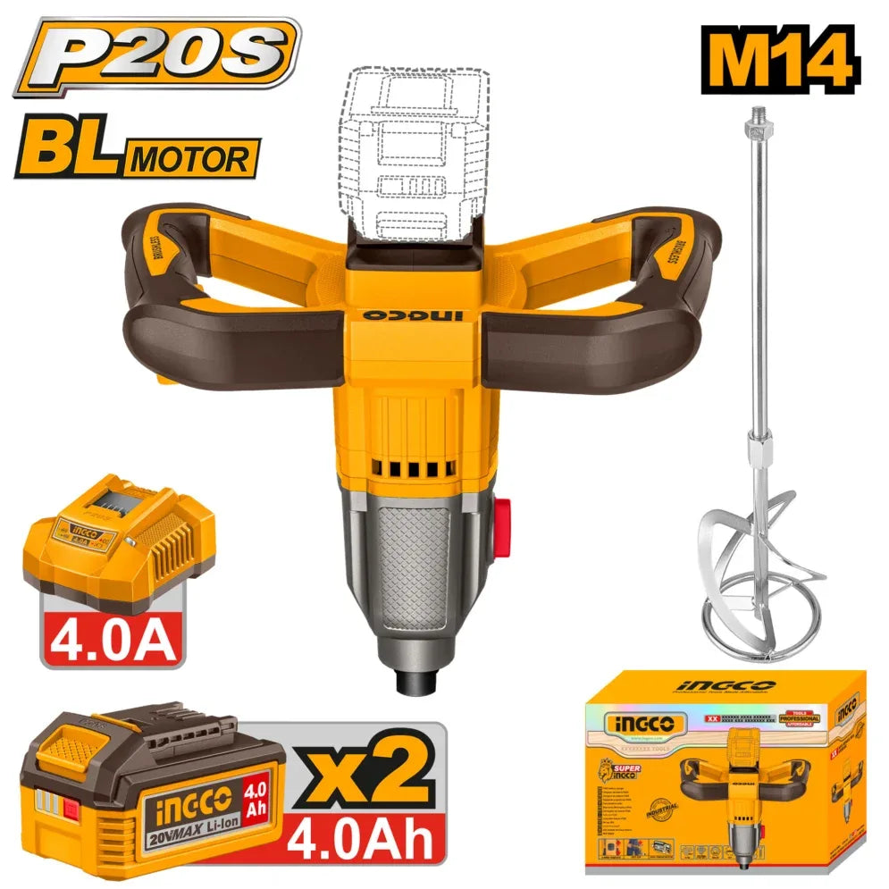 Mixeur 20V M14 - 2 Batt 4,0Ah + Chargeur INGCO | MXLI20162