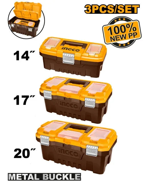 Jeu3boîtes à outils pvc charnières métal 14"17"20" INGCO | PBXK0302