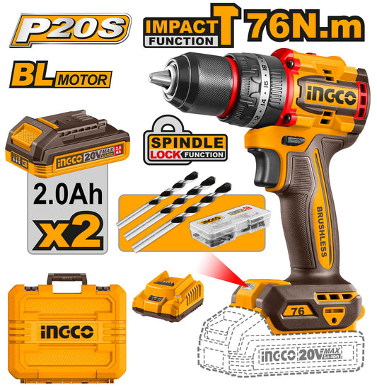 Perceuse-Visseuse INGCO 76Nm Brushless 2 batteries 999 MAD Maroc CIDLI20768