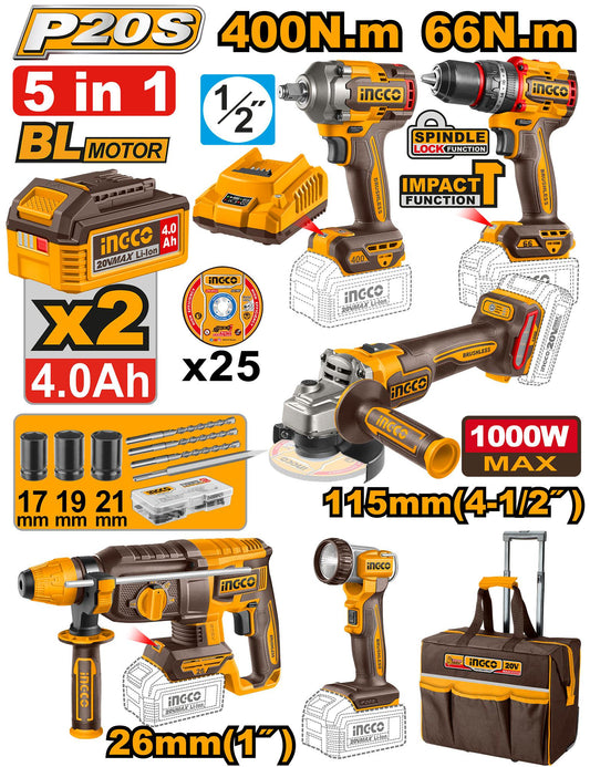 Pack valise 5 machines INGCO 20V prix Maroc — kit outils professionnel