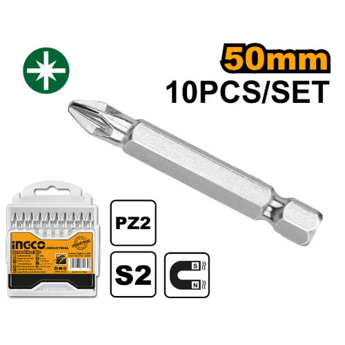 INGCO SET DE 10 EMBOUTS PZ2 50MM AU MAROC