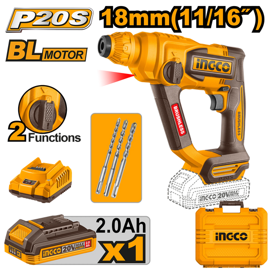 MARTEAU PERFORATEUR BRUSHLESS 20V 18MM INGCO INGCO | CRHLI201881