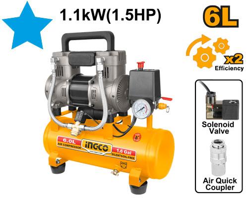 ACS111062 - COMPRESSEUR SILENCIEUX 6L 1100W(1.5HP) NR INGCO Maroc