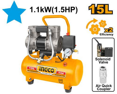 INGCO COMPRESSEUR SILENCIEUX 15L 1100W(1.5HP) NR AU MAROC [ACS111152]