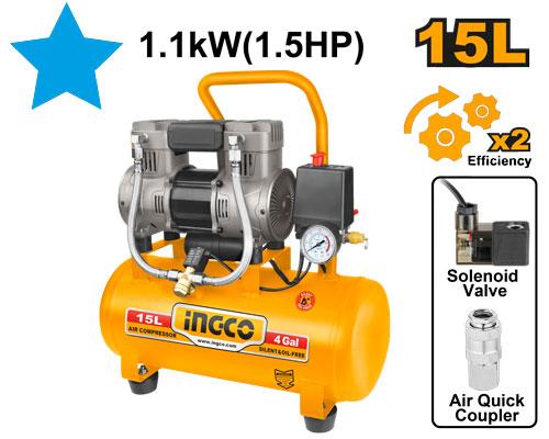ACS111152 - COMPRESSEUR SILENCIEUX 15L 1100W(1.5HP) NR INGCO Maroc