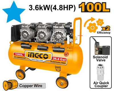 INGCO COMPRESSEUR SILENCIEUX 100L 3x1200W 4,8HP AU MAROC [ACS3361001]