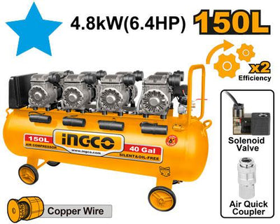 INGCO COMPRESSEUR 150L SILENCIEUX  4X1200 W  6.4HP AU MAROC [ACS4481501]