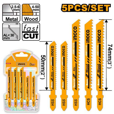 5PCS / Set Set Ensemble de lames de scie sauteuse adapté pour le bois, le métal et l’aluminium AKJ0051 ING-HT AU MAROC