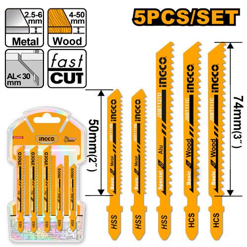 AKJ0051 - 5PCS / Set Set Ensemble de lames de scie sauteuse adapté pour le bois, le métal et l’aluminium AKJ0051 ING-HT INGCO Maroc