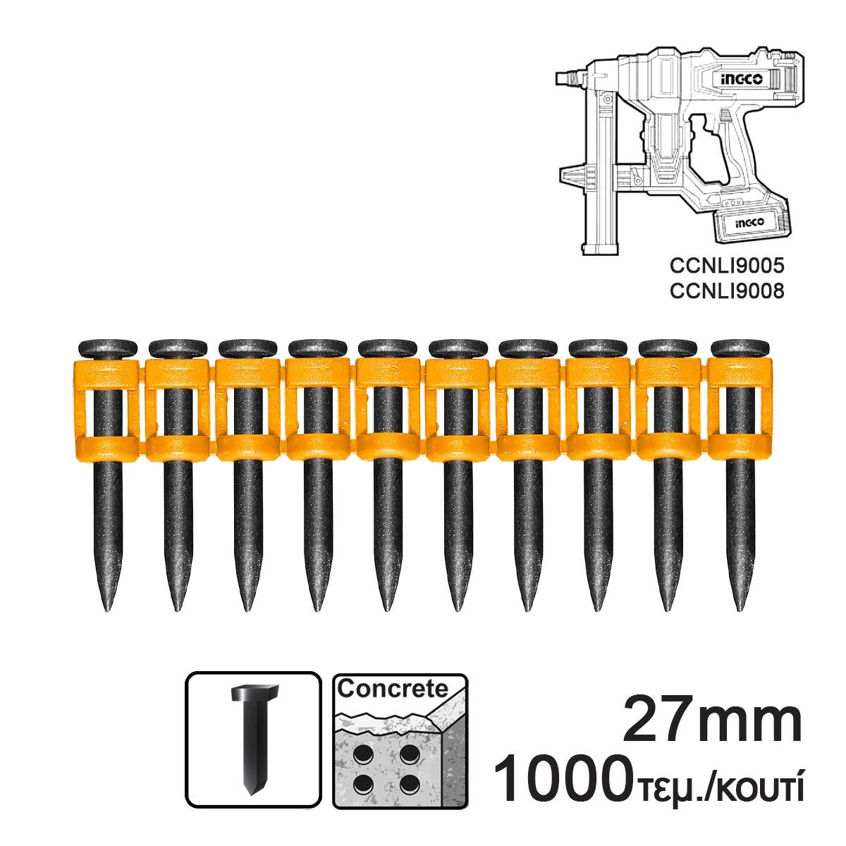 ANA02271 - 1000 CLOUS À TIR CONTINU 27X2,9MM INGCO Maroc