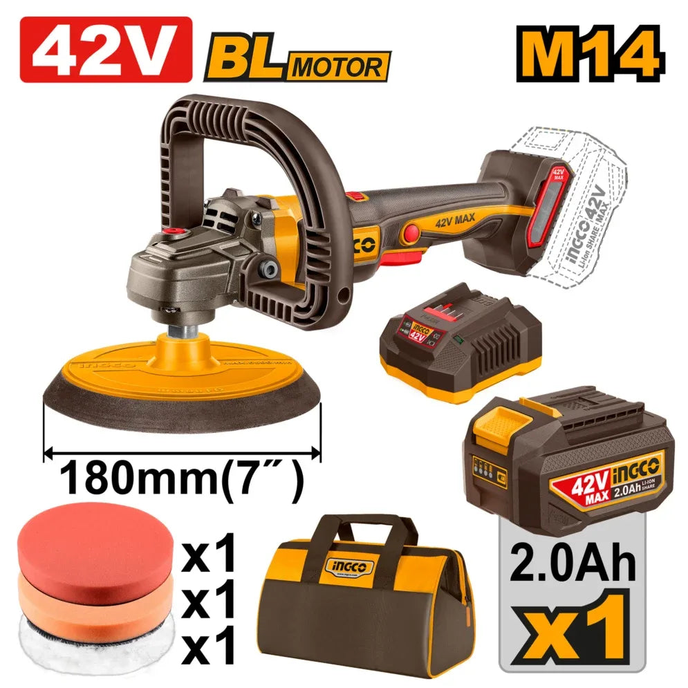 Polisseuse sans fil 180mm 42V avec 1Batt et 1 Chargeur INGCO | APLI42181