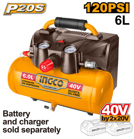 CACLI2003 - COMPRESSEUR SANS FIL BATTERIE 6L BATTERIE ET CHARGEUR NON INCLUS INGCO Maroc