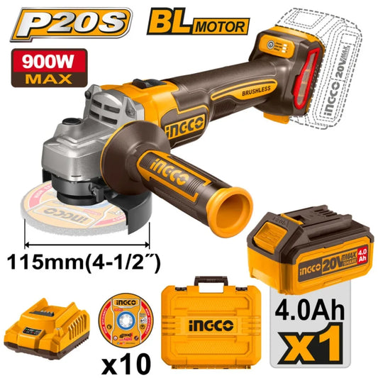 CAGLI211541 - MALETTE MEULEUSE 115MM 20V+1BATT 4AH+10DISQUES INGCO Maroc