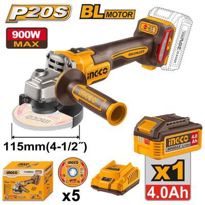 INGCO MALETTE MEULEUSE 115MM 20V + 1BATT 4AH + 5DISQUES AU MAROC [CAGLI261521]