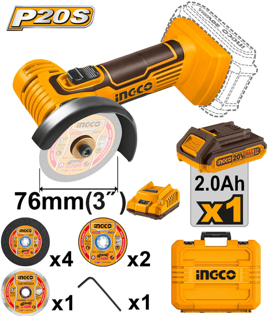 CAGLI76012 - MALETTE MINI MEULEUSE 76MM 20V 1BATT 7 DISCS INGCO INGCO Maroc