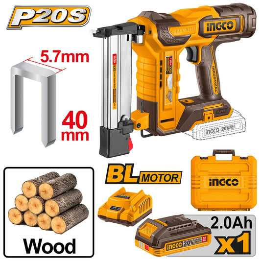 CCSNLI6008 - P20S / 20V 400PCS / Set Nails Lithium-Ion Moteur Brushless Kit de cloueuse de finition sans fil-40mm INGCO Maroc