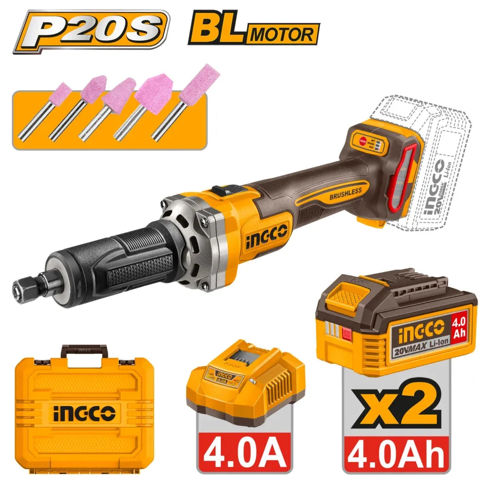 Meuleusedroite sans fil - 20V - 2Batt 4,0Ah + Chargeur INGCO | CDGLI20012