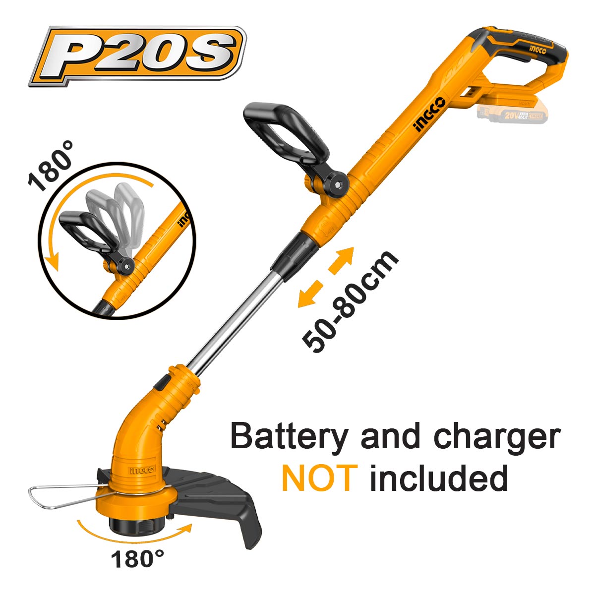 CGTLI20018 - DEBROUSSAILLEUSE 20V BATTERIE/CHARGEUR NON INCLUS INGCO Maroc