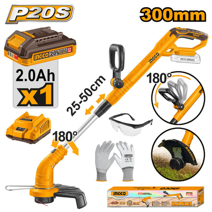 CGTLI20301 - PACK DEBROUSSAILLEUSE 20V+BATTERIE+CHARGEUR INGCO Maroc