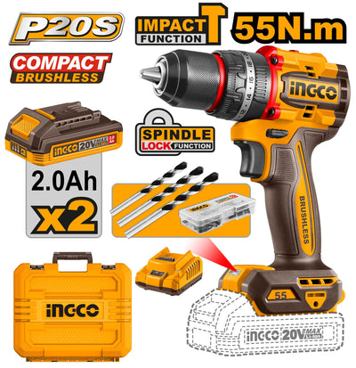 INGCO PERCEUSE VISSEUSE BRUSHLESS 20V+47 ACC 55NM- AU MAROC [CIDLI20558]