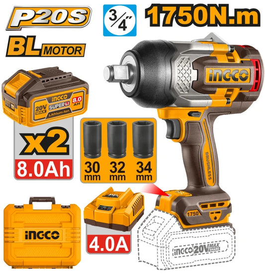 boulonneuse a batterie 20v 3/4 2batterie 4.0ah +1chargeur ingco INGCO | CIWLI20175