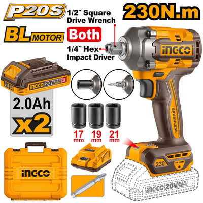 INGCO BOULONNEUSE BRUSHLESS 1/2 20V 230N.M INGCO AU MAROC [CIWLI20236]