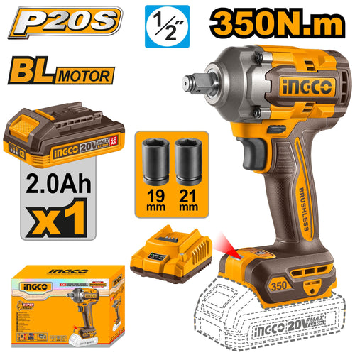 INGCO BOULONNEUSE À CHOC 1/2 20V 350 NM 1BATT SANSCHARBONS AU MAROC