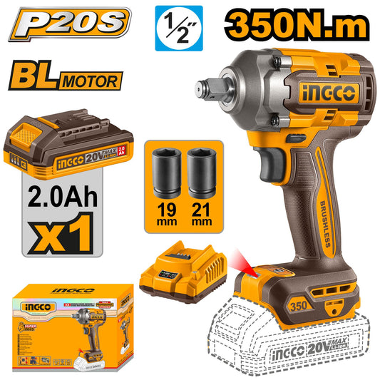 INGCO BOULONNEUSE À CHOC 1/2 20V 350 NM 1BATT SANSCHARBONS AU MAROC