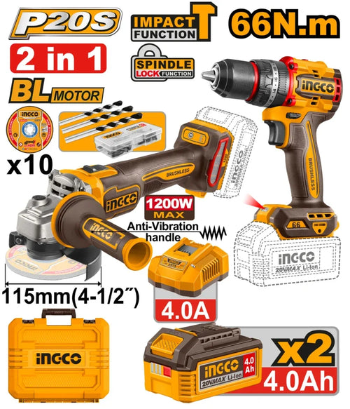 pack 2 machines visseuse 66Nm+meuleuse 1200W ingco INGCO | CKLI20256