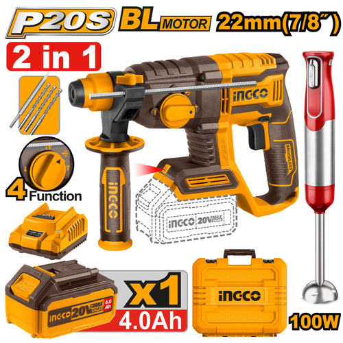 COSLI240208 - PACK MARTEAU PERFORATEUR 22MM 20V/MIXEUR PLONGEANT INGCO Maroc