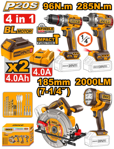 INGCO PACK 4 MACHINES VISSEUSE 96NM+BOULONNEUSE 285NM+SCIE CIRCULAIRE 185MM+TORCHE AU MAROC [COSLI241297]