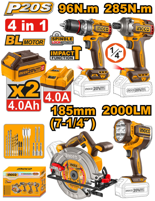COSLI241297 - PACK 4 MACHINES VISSEUSE 96NM+BOULONNEUSE 285NM+SCIE CIRCULAIRE 185MM+TORCHE INGCO Maroc