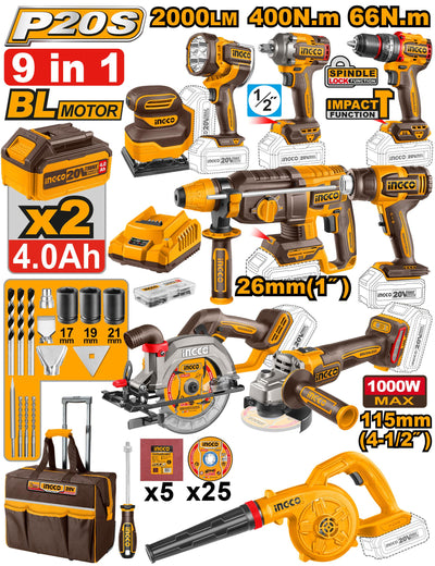 INGCO 9 PCS KIT COMBO INDUSTRIEL SANS FIL AU MAROC [COSLI250381]
