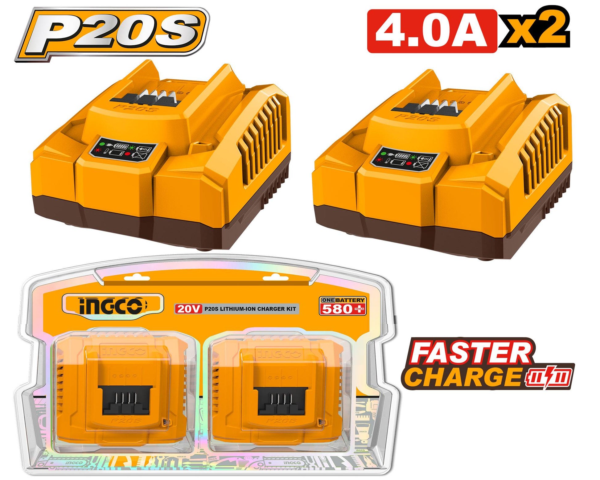 COSLI250388 - PACK DE 2 CHARGEUR 4.0AH INGCO INGCO Maroc