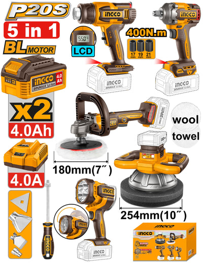 INGCO PACK COMBO POLISSAGE 180MM/254MM + DECAPEUR + BOULONNEUSE 20V AU MAROC [COSLI250592]