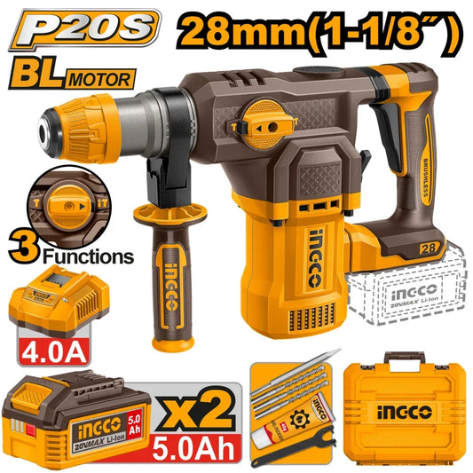 Marteau Perfora 20V 28mm 2Bat 5Ah+Ch INGCO | CRHLI202862
