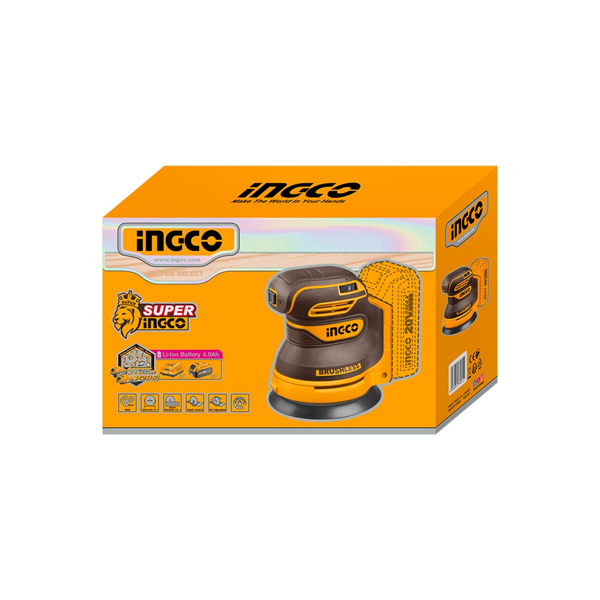 Ponceuse orbitale aléatoire 125mm - 20V - Sans Batterie ni Chargeur INGCO | CROSLI2002