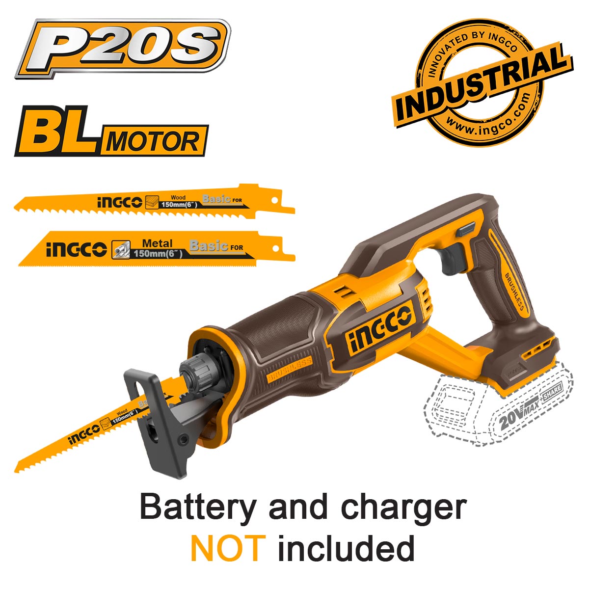 scie sabre a batterie 20v ingco sans batterie sans chargeur INGCO | CRSLI2108