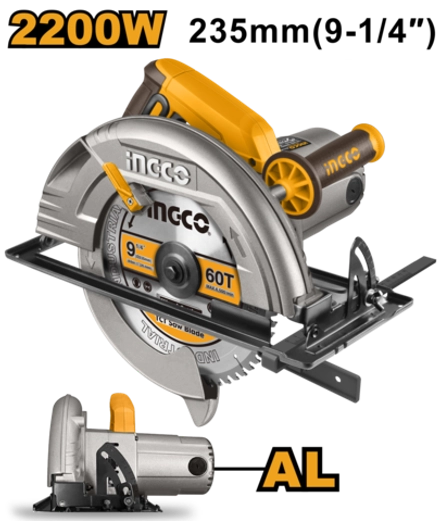 INGCO Scie circulaire CS2358 235mm 2200W — découpe bois massif et charpente Maroc