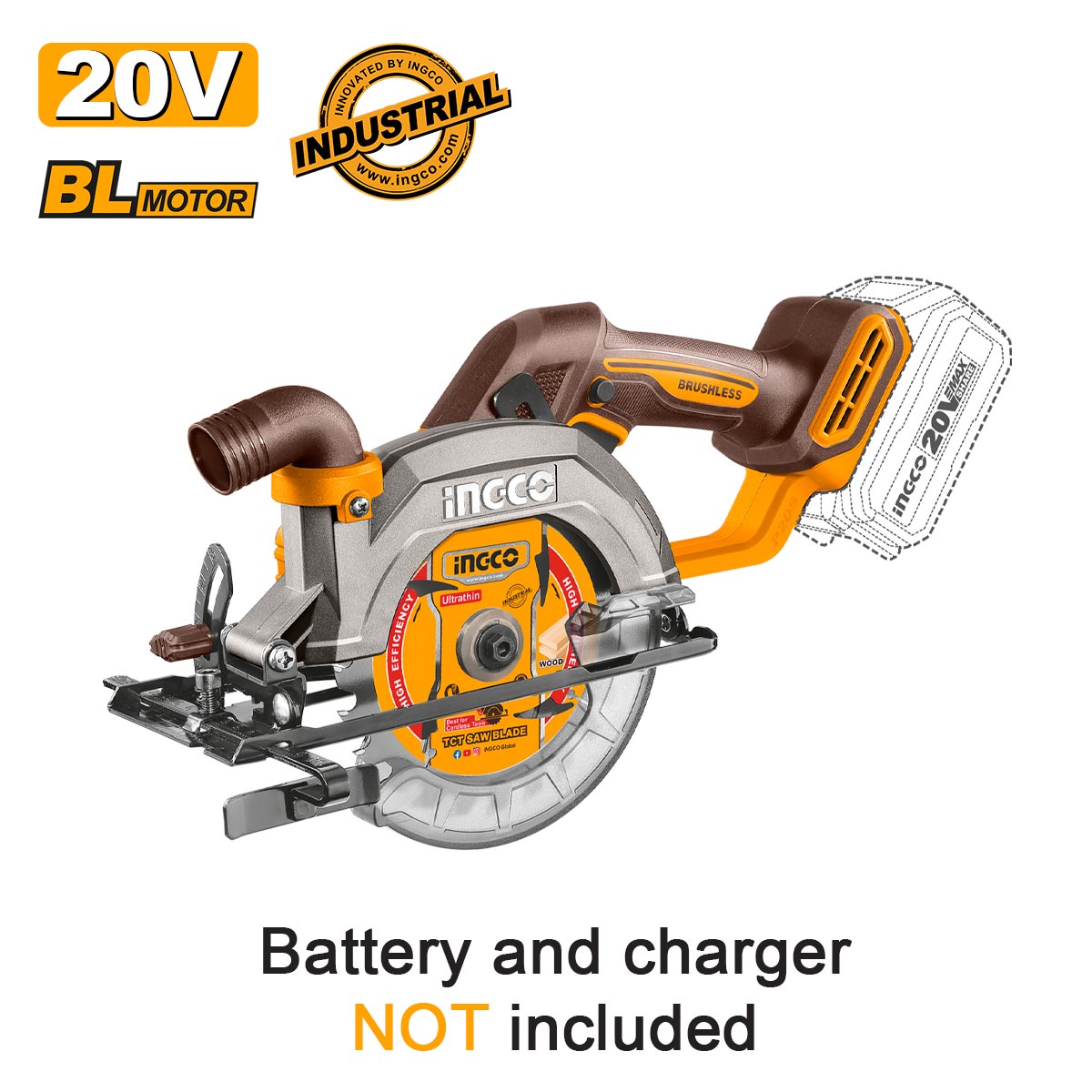 scie circulaire brushless 20v diametre 140mx20mm INGCO | CSLI1402