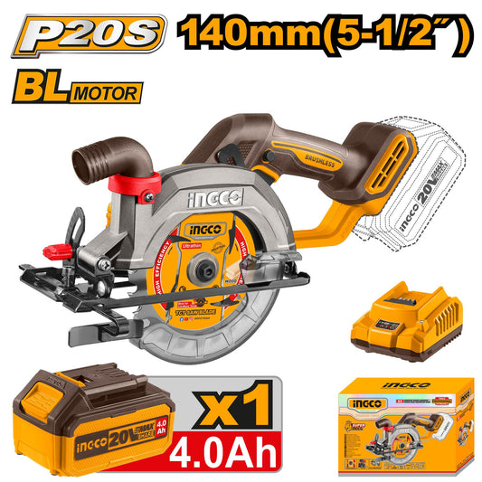 CSLI14021 - SCIE CIRCULAIRE 20V 140MM 1BATT 4AH INGCO Maroc