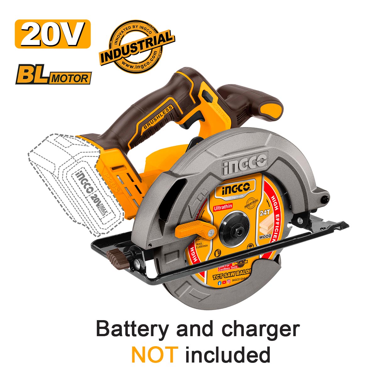 scie circulaire brushless 185mm 20v sans batteries sans chargeur ingco INGCO | CSLI1851