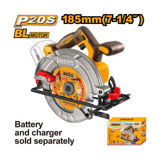 INGCO Scie circulaire brushless 185mm 20V CSLI1851 — découpe bois chantier Maroc