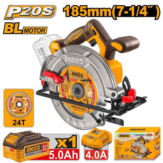 CSLI18513 - SCIE CIRCULAIRE BRUSHLESS 20V + BAT 4Ah + CHARGEUR INGCO Maroc