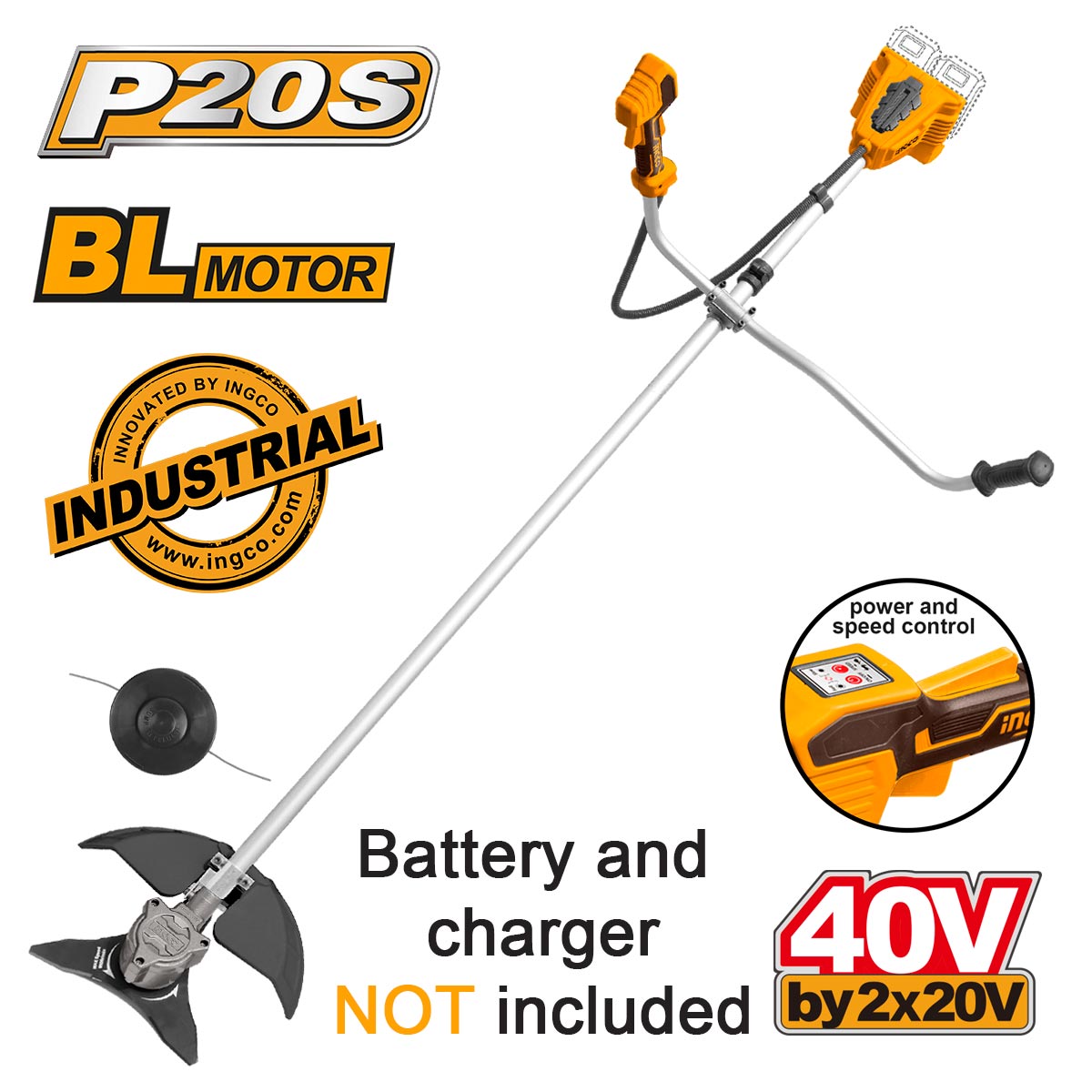 CSTLI20018 - P20S 20V/40V Tondeuse à gazon sans fil / Coupe-bordures à moteur sans balais CSTLI20018 INGCO Maroc