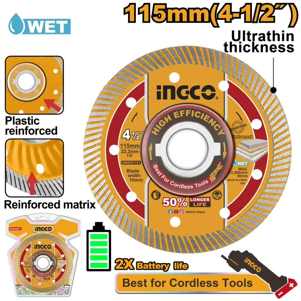 Disque diamanté ultra-mince à rebord 115mm INGCO | DMD051151